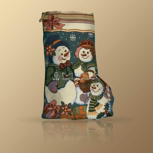 Сапог новогодний из гобелена “Семейка снеговиков”