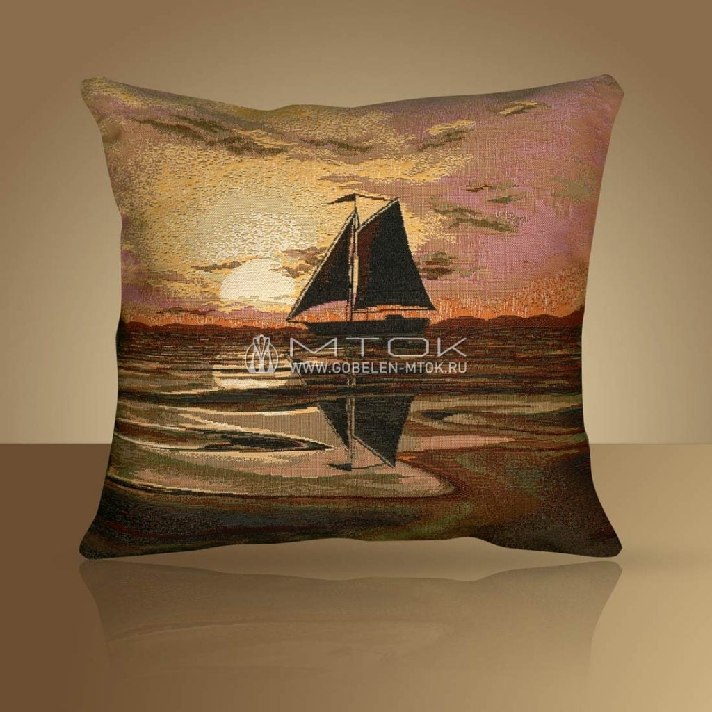 Чехол из гобелена на декоративную подушку «Морской закат»